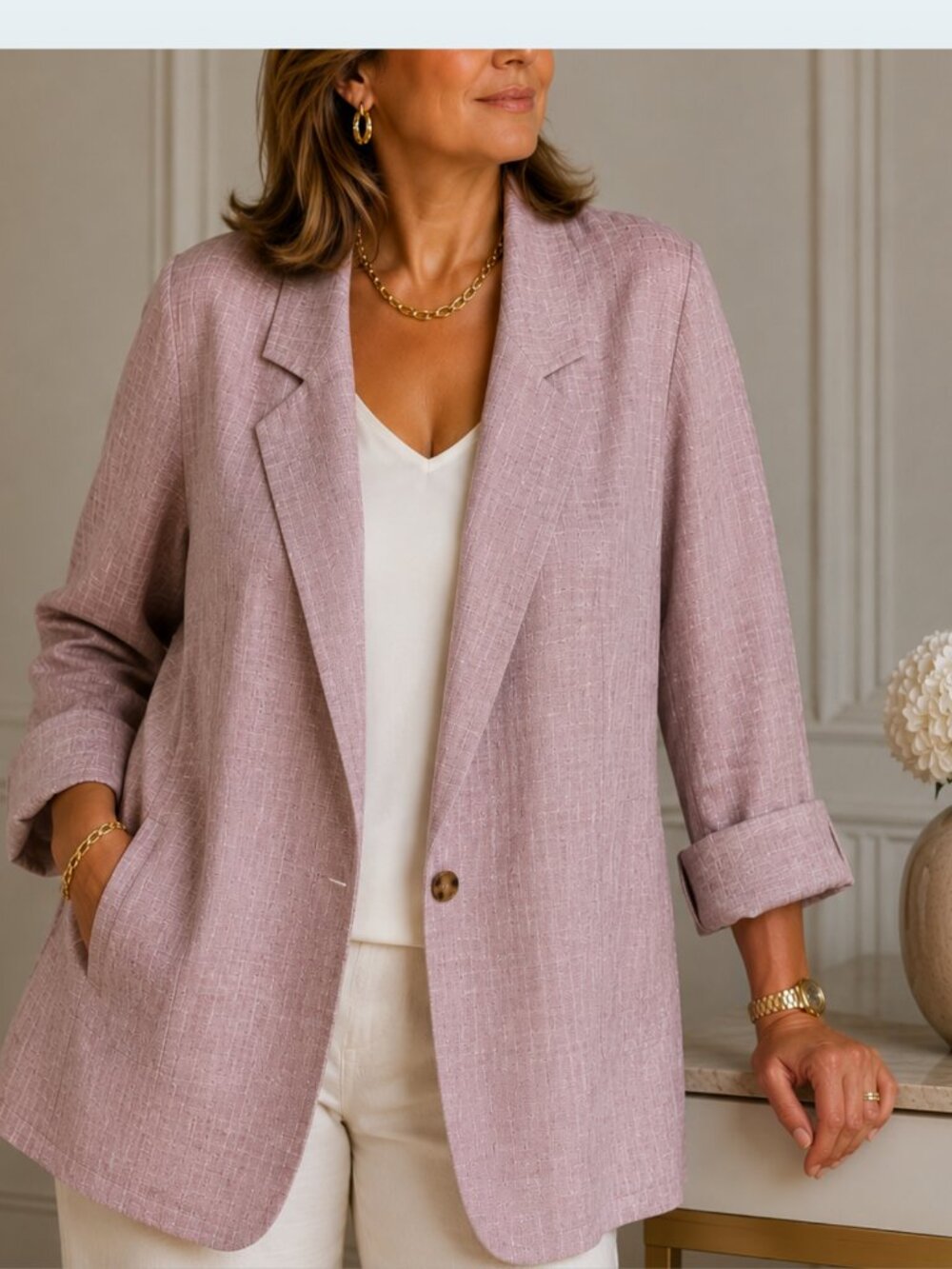 Lafayette 148 Eaton Belted Linen Blazer Sedona Pink 2X Designer EUC Plus Size